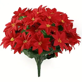 3-Pack Vibrant Artificial Poinsettia Plants - Lifelike 6-Head Plastic Fake Christmas Flowers with Realistic Leaves, Festive Red Poinsettias for Holiday Home Decor, Xmas Tree, Table Centerpieces, Wedding Decoration, and Seasonal Events