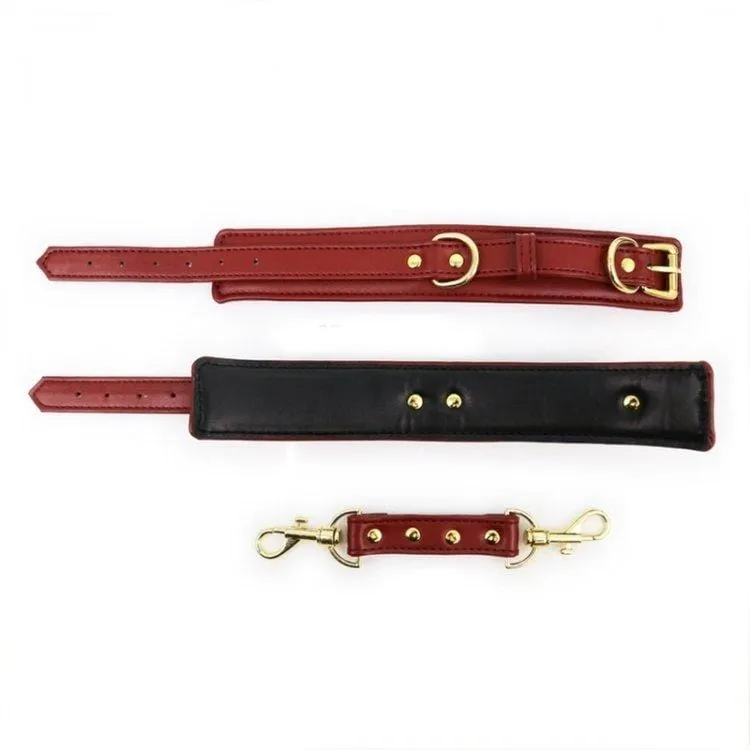 3758M      Crimson Desires Gold Standard Padded Supple Wrist Bondage Cuffs with Connector