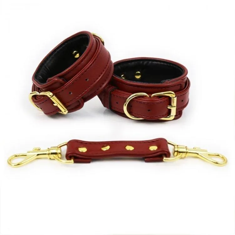 3758M      Crimson Desires Gold Standard Padded Supple Wrist Bondage Cuffs with Connector