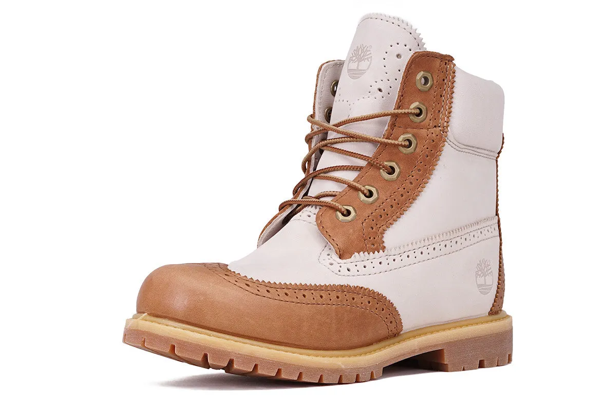 6" PREMIUM BROGUE WATERPROOF BOOT (WMNS) - TAN / OFF WHITE