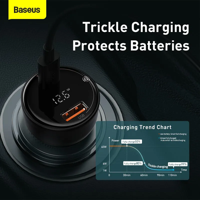 Baseus Supreme Digital Display PPS 100W Dual Quick Charger Car Charger   100W Cable (TZCCZX-01)