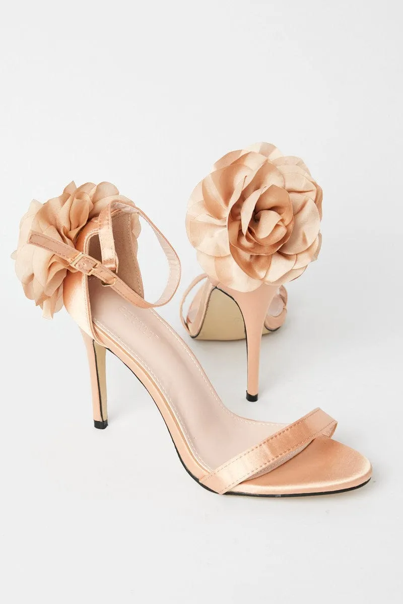 Beige Corsage Heeled Mule Sandals