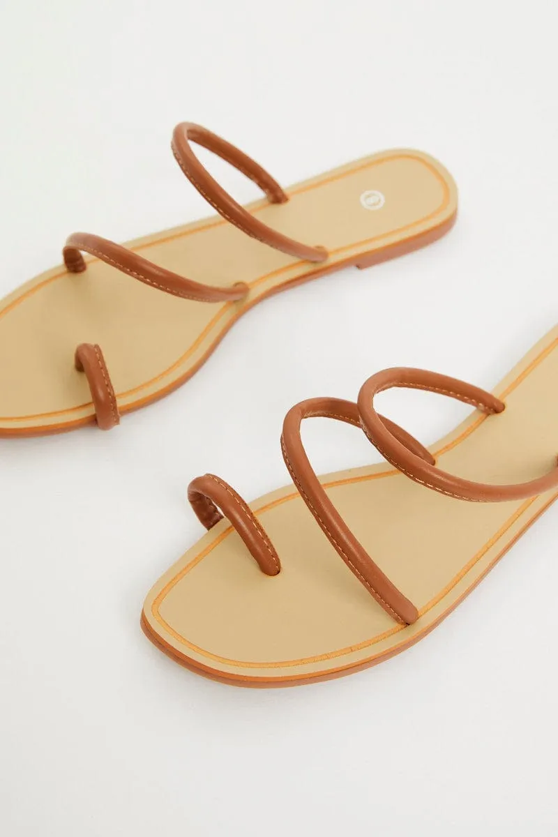 Beige Minimal Strappy Flat Slides