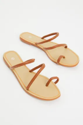 Beige Minimal Strappy Flat Slides