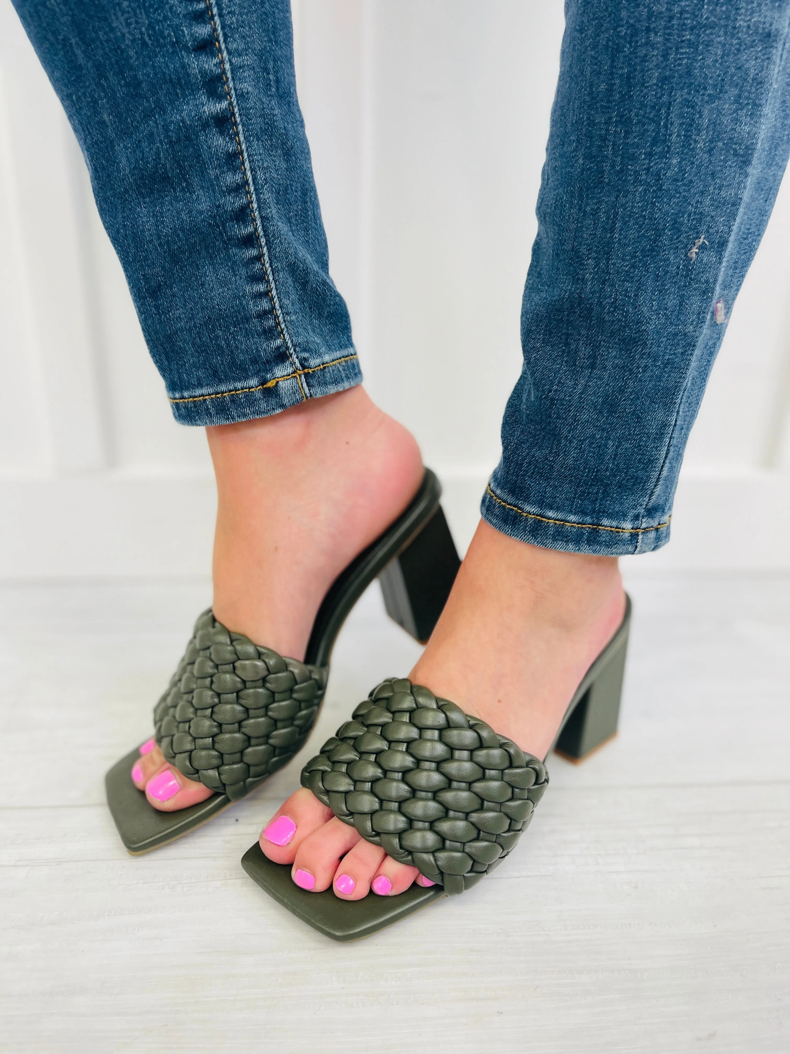 Braided In Bold Heels In Olive Green