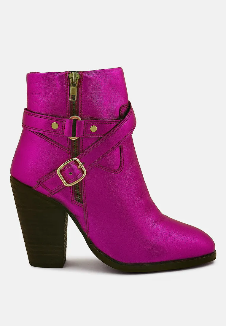 CAT-TRACK Fuchsia Metallic Leather Ankle Boots