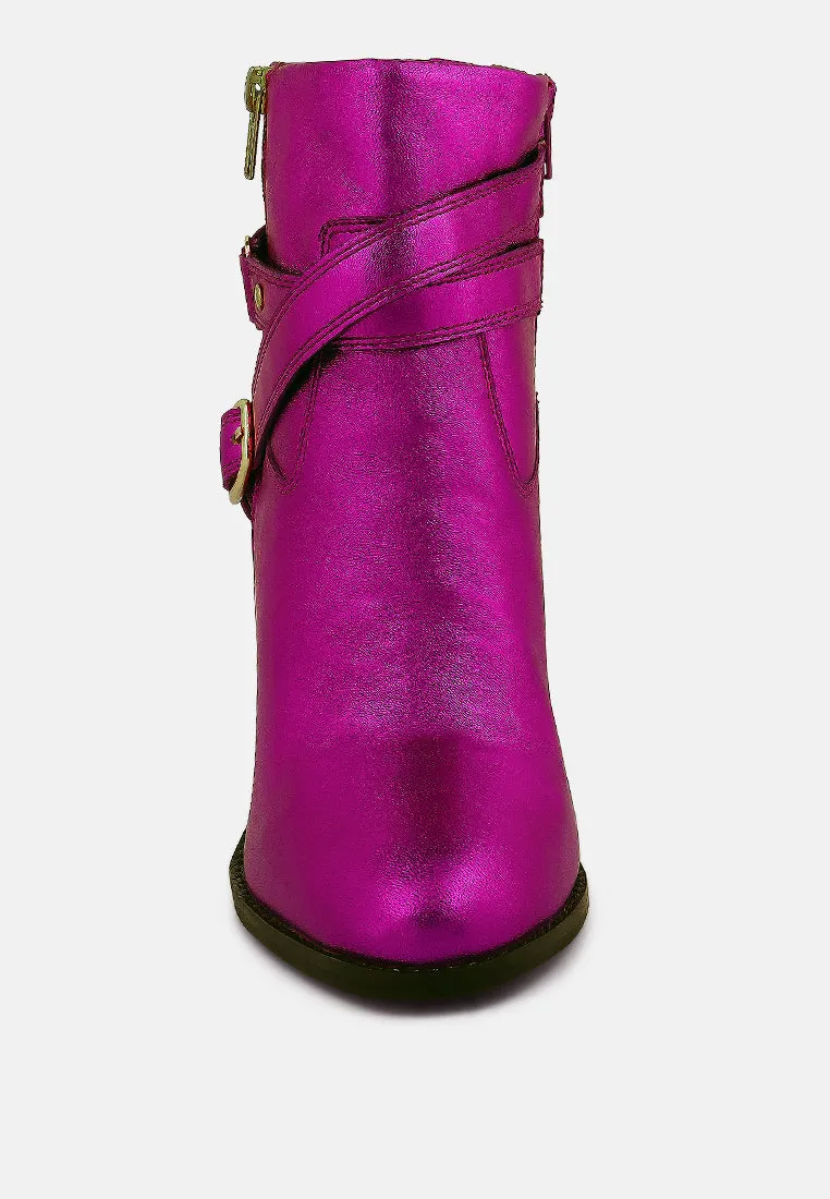 CAT-TRACK Fuchsia Metallic Leather Ankle Boots