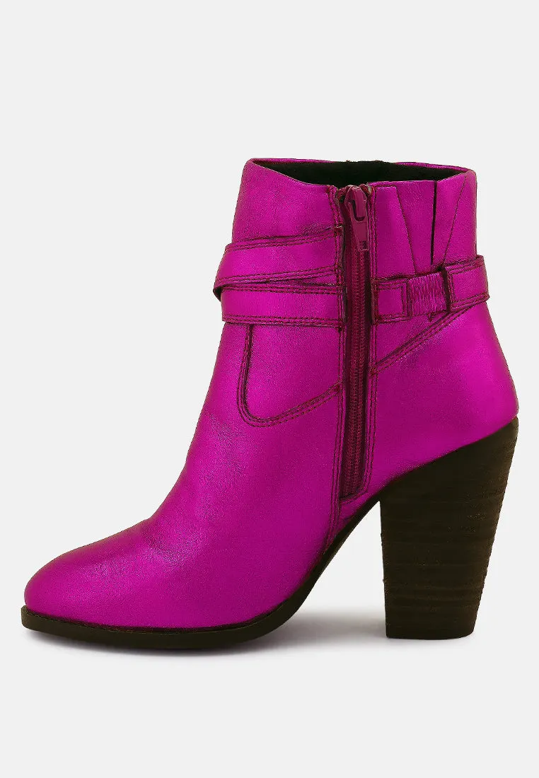 CAT-TRACK Fuchsia Metallic Leather Ankle Boots