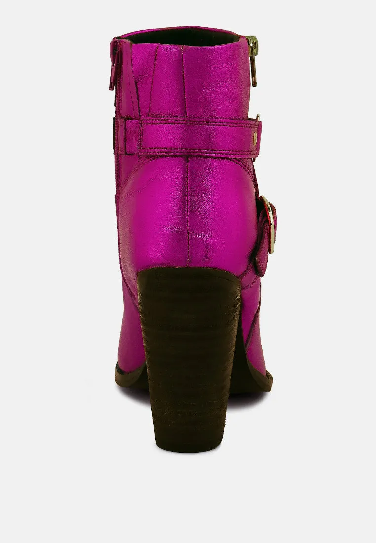 CAT-TRACK Fuchsia Metallic Leather Ankle Boots