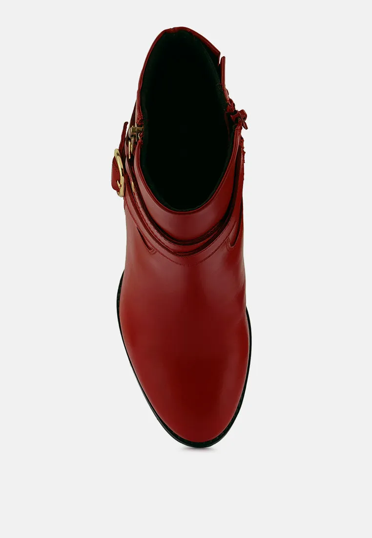 CAT-TRACK Red Leather Ankle Boots