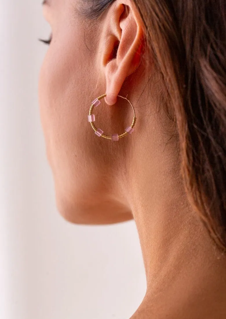 Cube Hoop Earrings - Pink