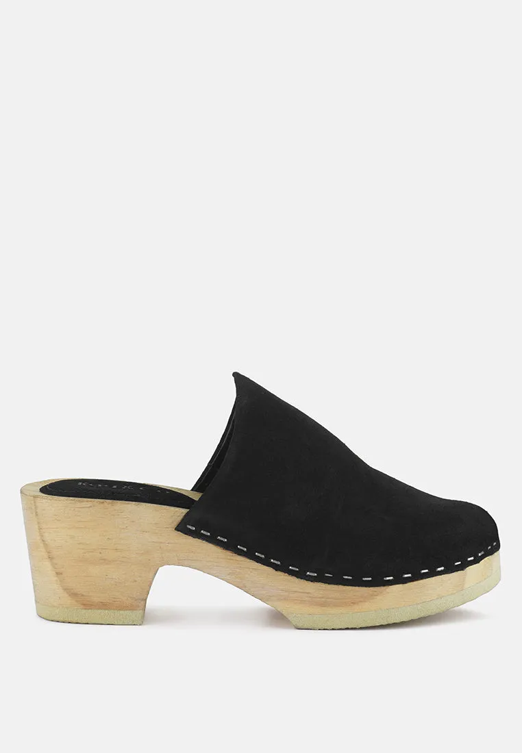 DARCIE Black Suede Clogs