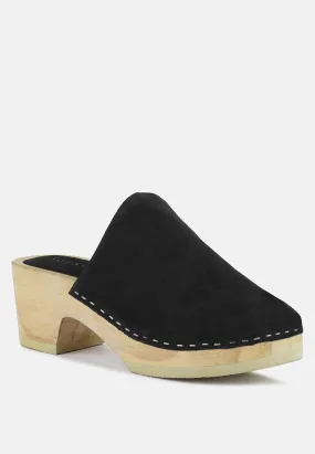 DARCIE Black Suede Clogs