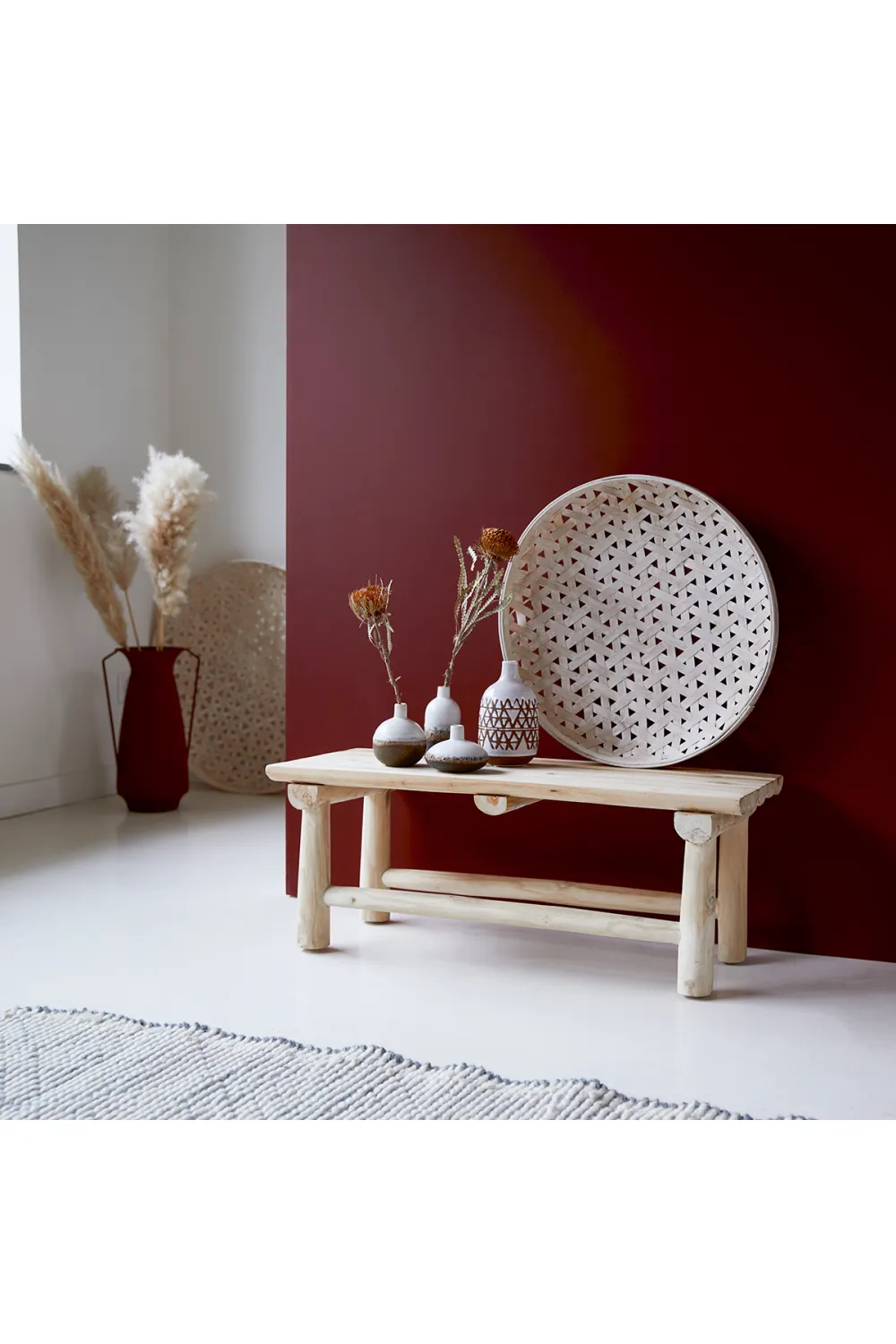 Decorative Solid Teak Bench | Tikamoon Kilim