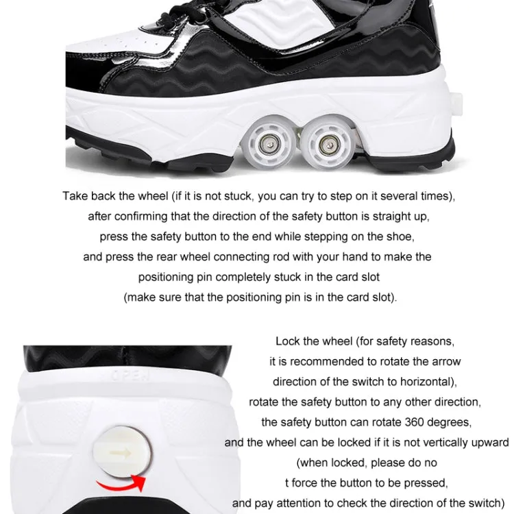 Deformable Four-wheel Retractable Double-row Dual-purpose Roller Skates, Size: 39(DF09 White)