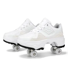 Deformable Four-wheel Retractable Double-row Dual-purpose Roller Skates, Size: 39(DF09 White)