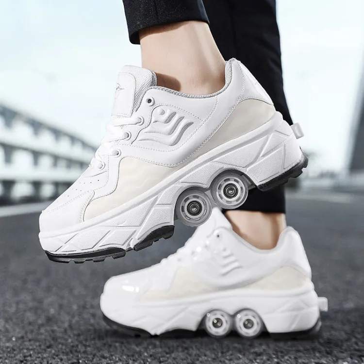 Deformable Four-wheel Retractable Double-row Dual-purpose Roller Skates, Size: 39(DF09 White)