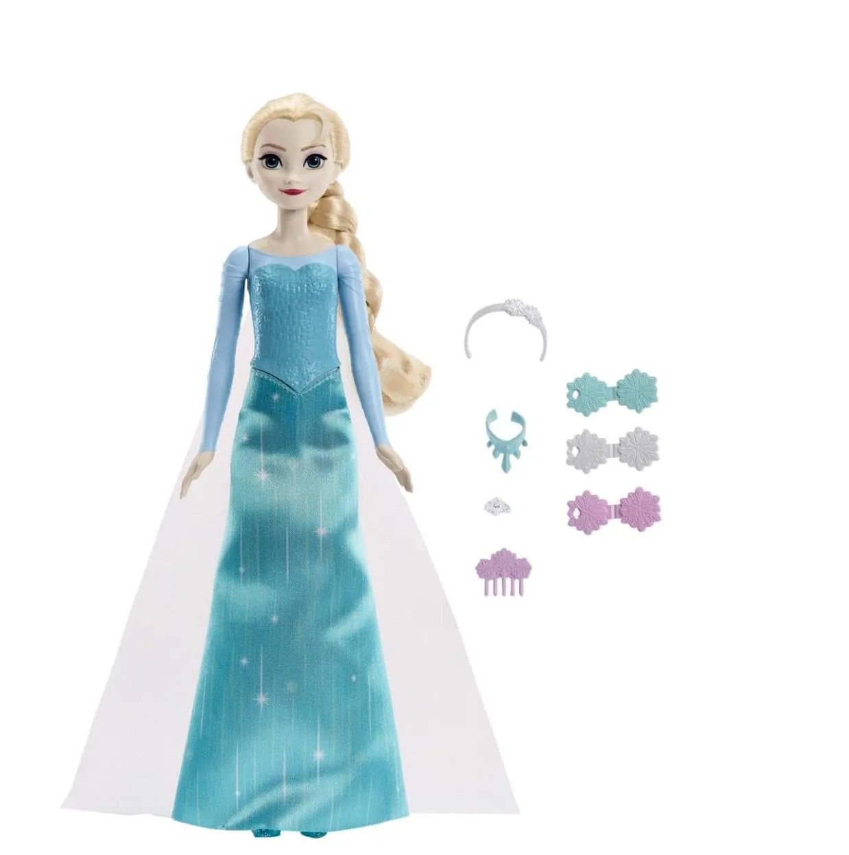 Disney Frozen Elsa Fashion Doll in Signature Blue Dress and 7 Accessories Inspired by Frozen Movies, Gifts for Kids