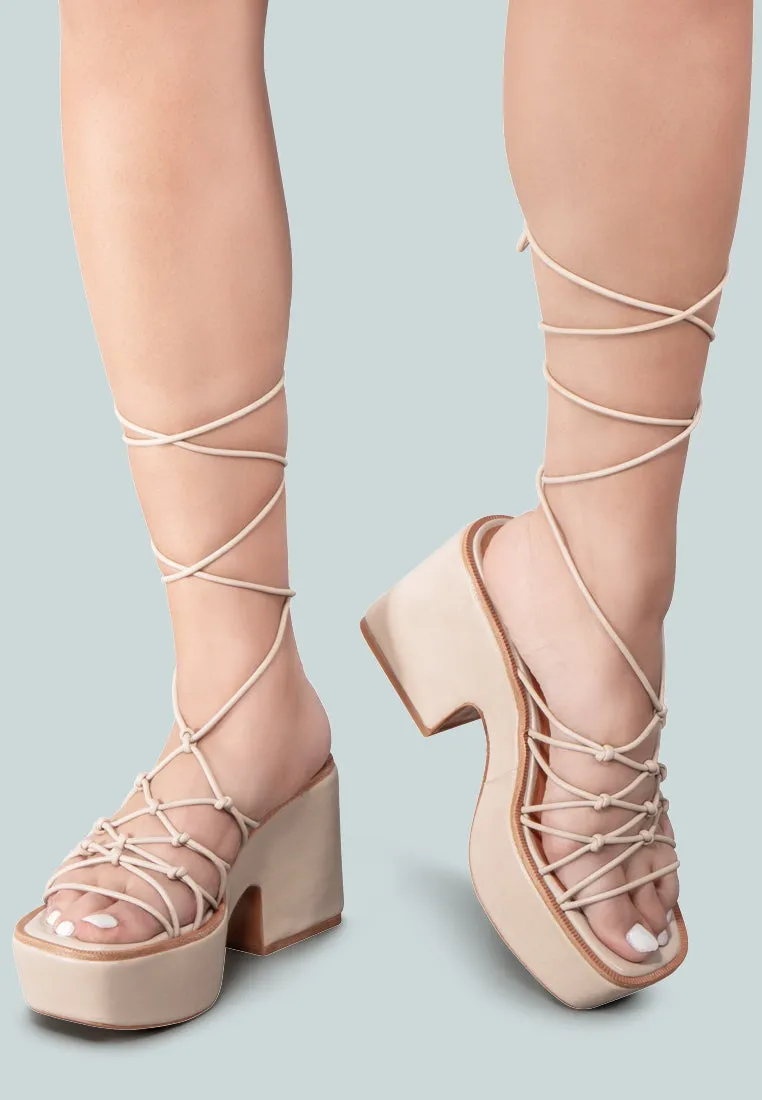 FAWCETT Nude Tie Up Platform Heeled Sandals