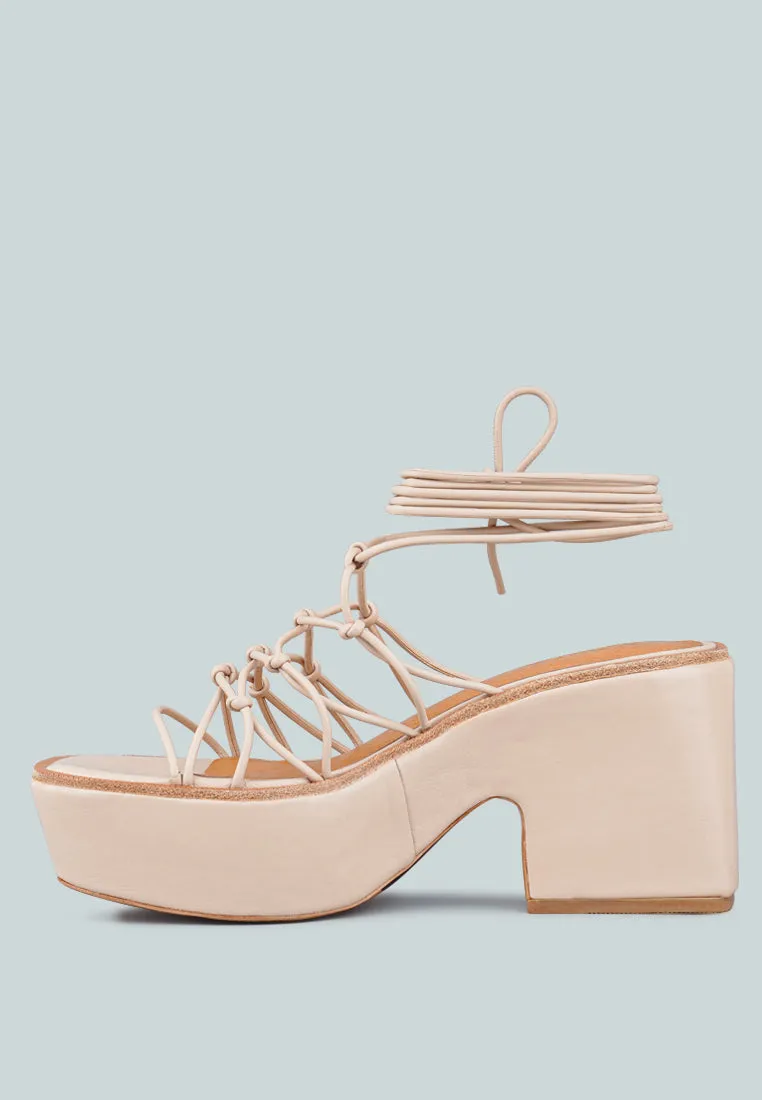 FAWCETT Nude Tie Up Platform Heeled Sandals