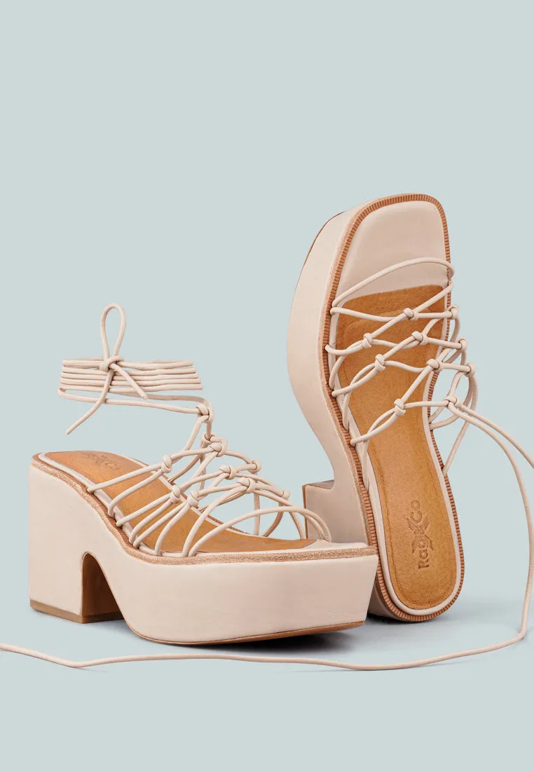 FAWCETT Nude Tie Up Platform Heeled Sandals