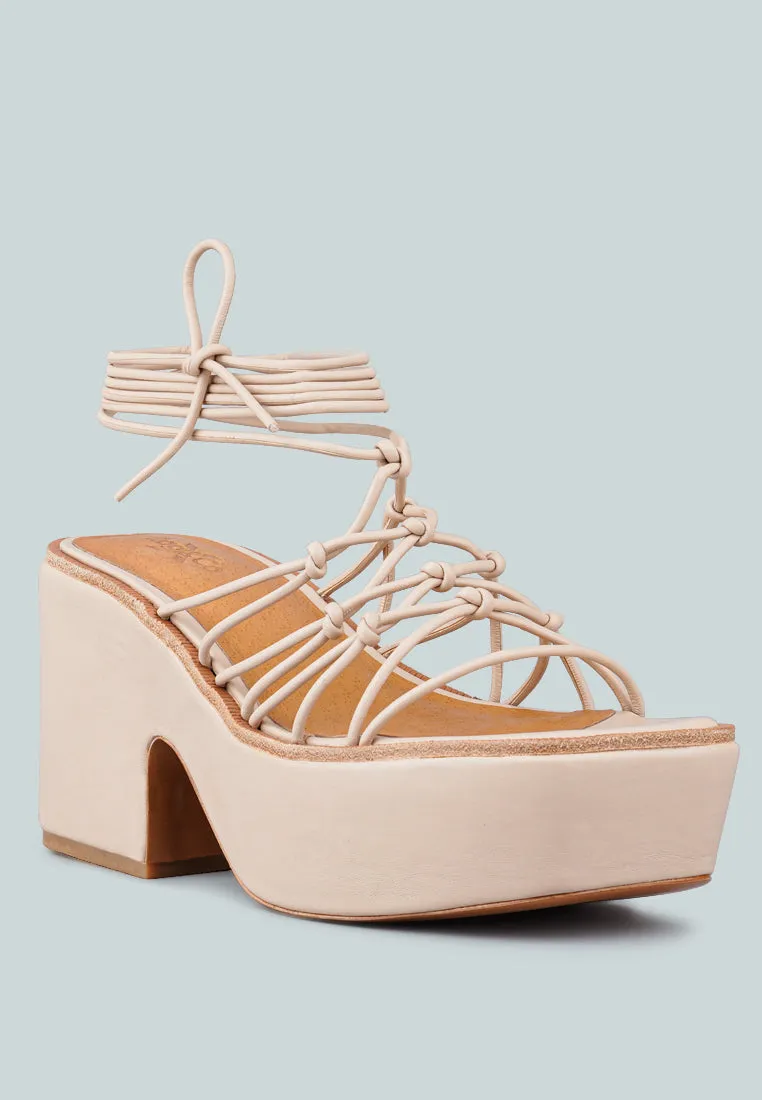 FAWCETT Nude Tie Up Platform Heeled Sandals