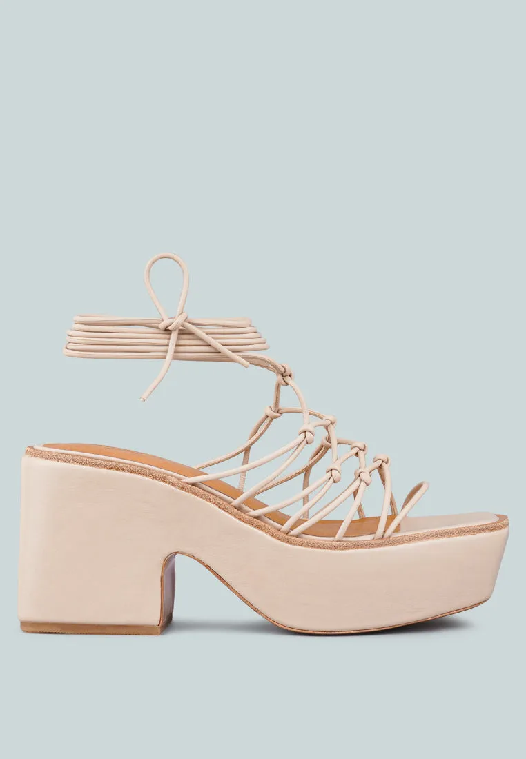 FAWCETT Nude Tie Up Platform Heeled Sandals