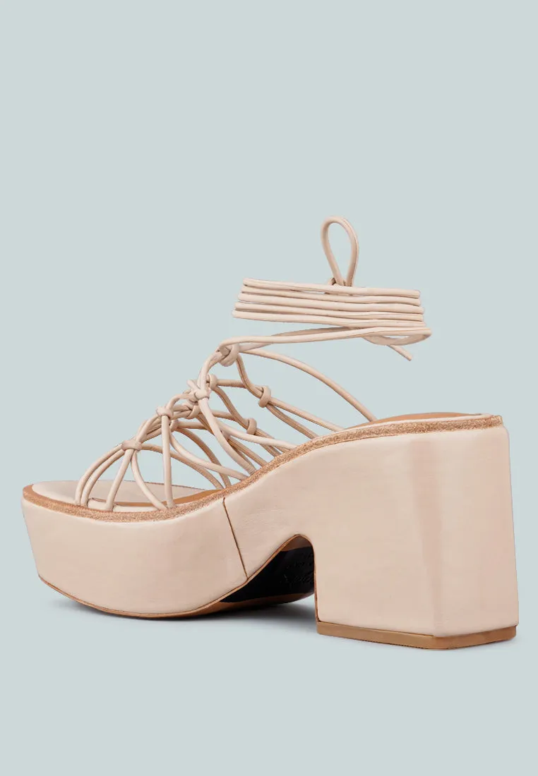 FAWCETT Nude Tie Up Platform Heeled Sandals