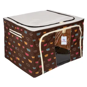 Heart Home Storage Box | Steel Frame Living Box | Storage Organizer For Clothes | Saree Cover for Woman | Teddy Print Cloth Organizer | 66 Liter | Brown