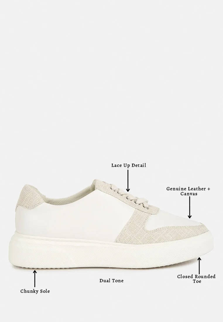 KJAER Dual Tone Leather Sneakers in Off White