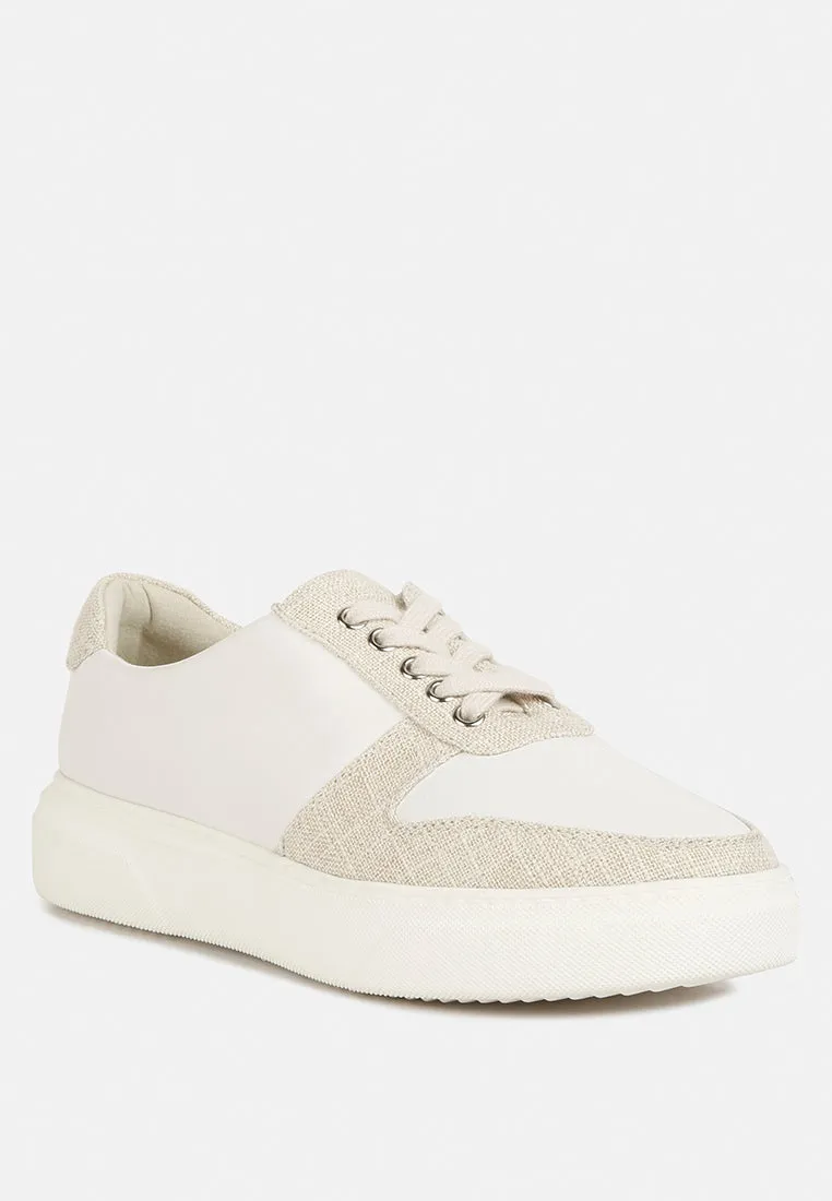 KJAER Dual Tone Leather Sneakers in Off White