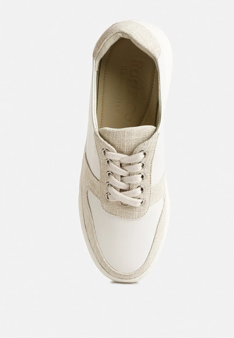 KJAER Dual Tone Leather Sneakers in Off White