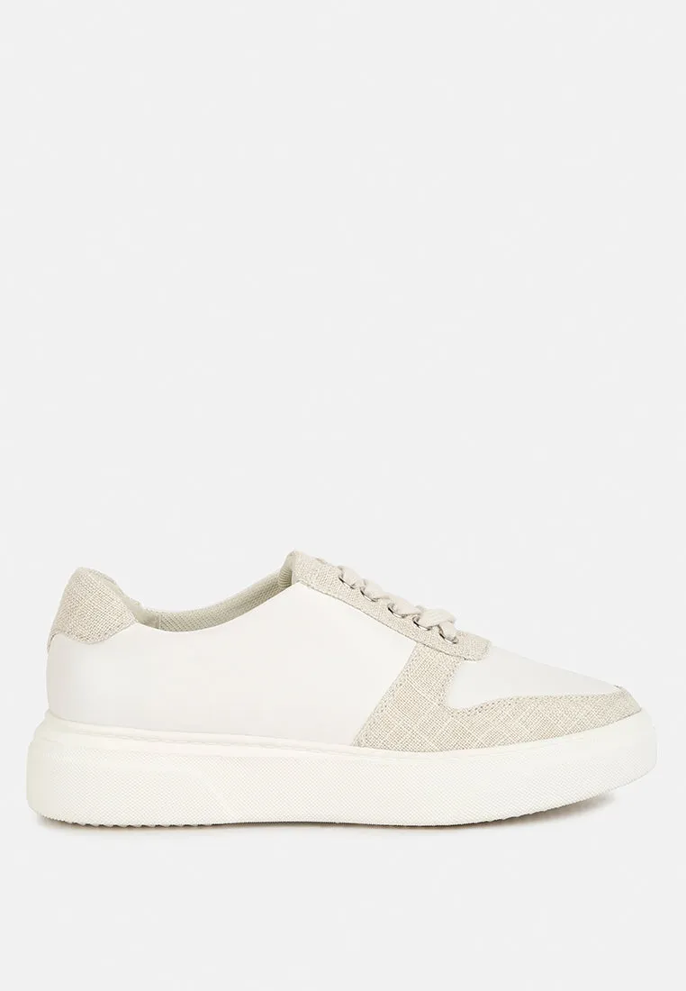 KJAER Dual Tone Leather Sneakers in Off White