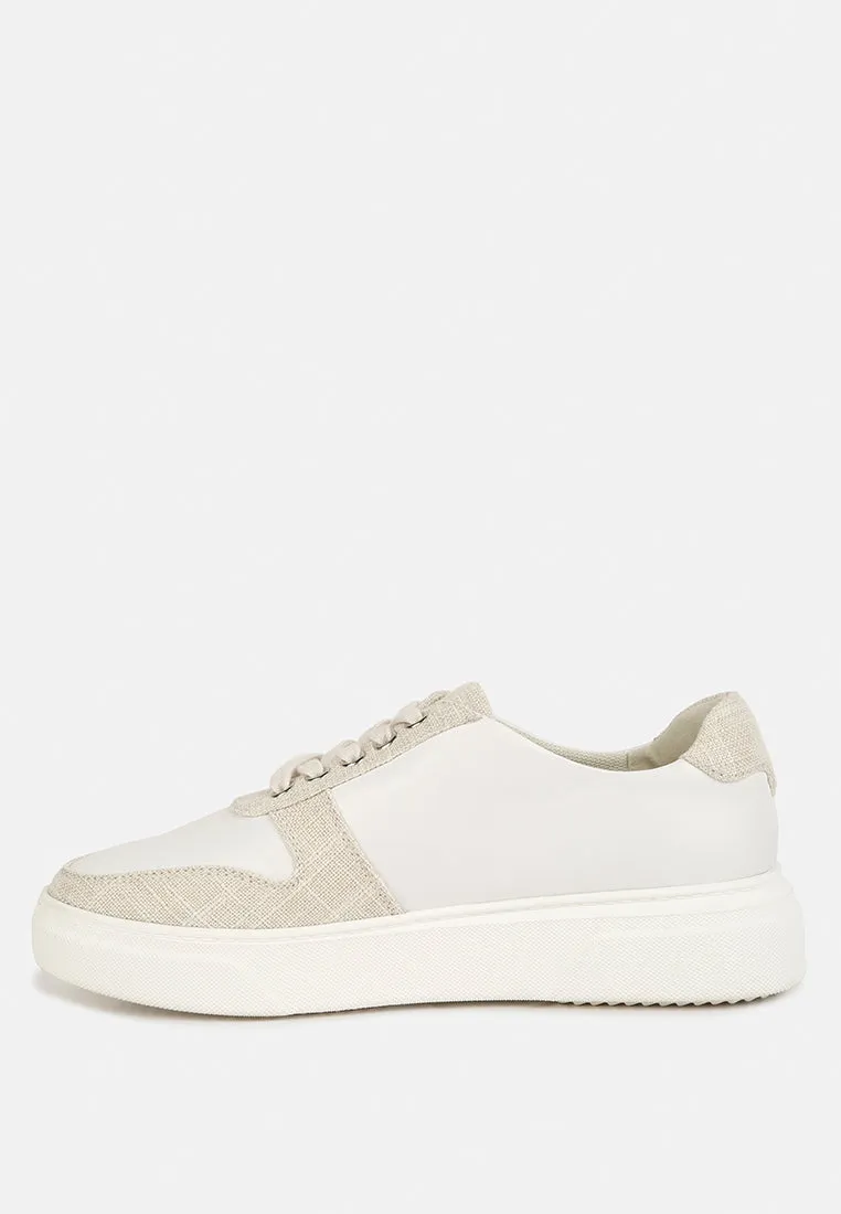 KJAER Dual Tone Leather Sneakers in Off White