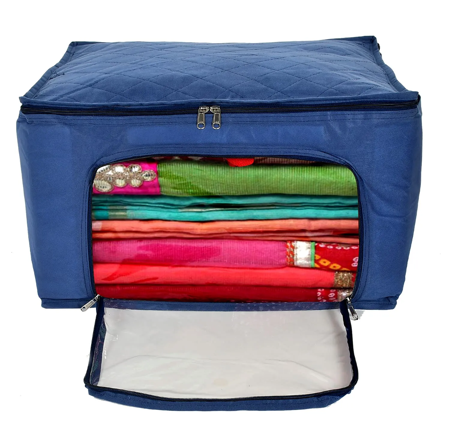 Kuber Industries Non-Woven Living Box, Underbed Storage, Cloth Storage Boxes for Wardrobe With Window Pack of 2 (Blue) 54KM4094