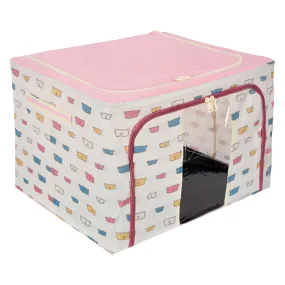 Kuber Industries Storage Box | Steel Frame Living Box | Storage Organizer For Clothes | Saree Cover for Woman | Teddy Print Cloth Organizer | 66 Liter | Pink