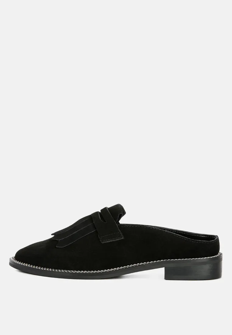 LENA Black Genuine Suede Mules