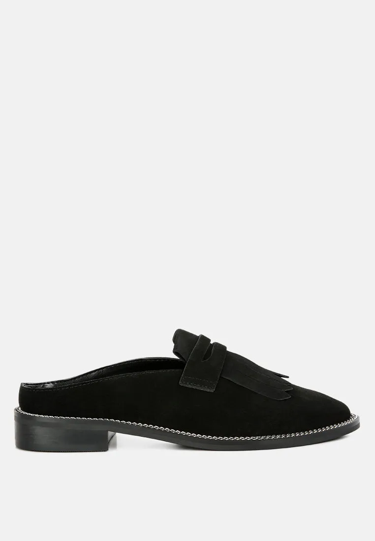 LENA Black Genuine Suede Mules