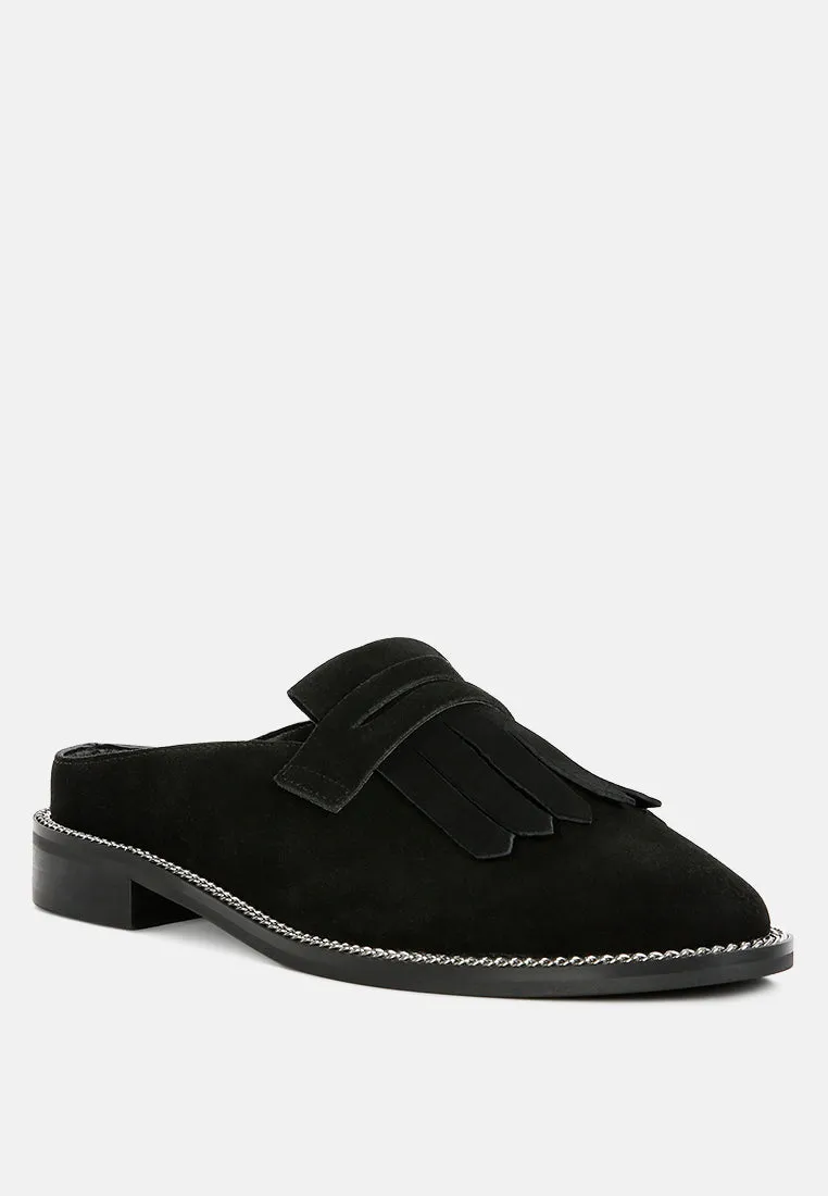 LENA Black Genuine Suede Mules