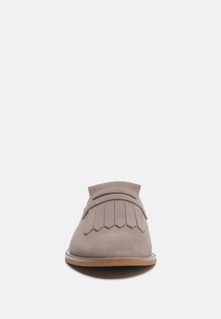 LENA Taupe Genuine Suede Mules