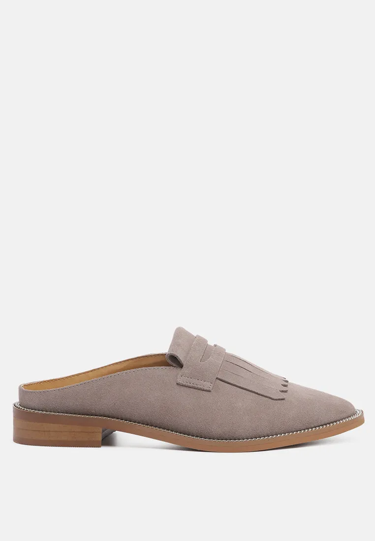 LENA Taupe Genuine Suede Mules