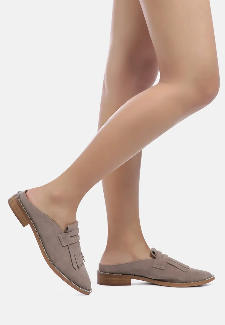 LENA Taupe Genuine Suede Mules