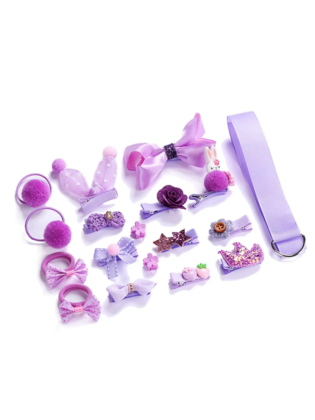 Melbees by Yellow Chimes Kids Hair Accessories for Girls Hair Accessories Combo Set Purple 18 Pcs Baby Girl's Hair Clips Set Cute Ponytail Holder Claw Clip Bow Clips For Girls Assortment Gift Set