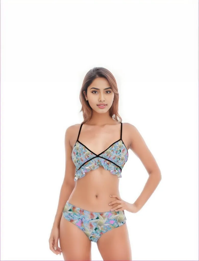 Midnight Floral Womens Bikini Swimsuit With Ruffle Hem