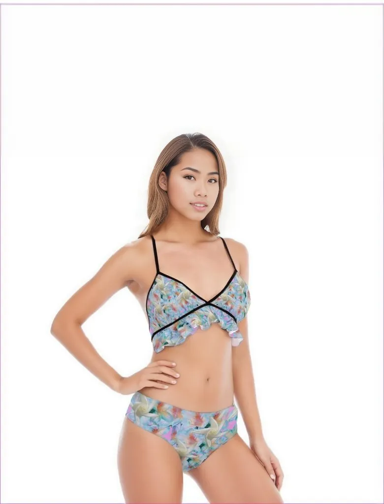 Midnight Floral Womens Bikini Swimsuit With Ruffle Hem