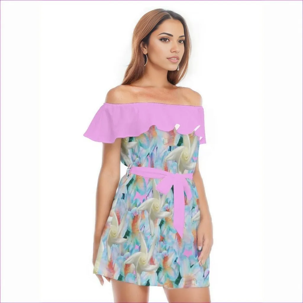 Midnight Floral Womens Off-shoulder Dress With Ruffle