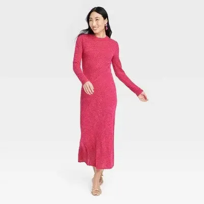 Open Box - Women's Long Sleeve Maxi Pointelle Dress - A New Day Pink XL