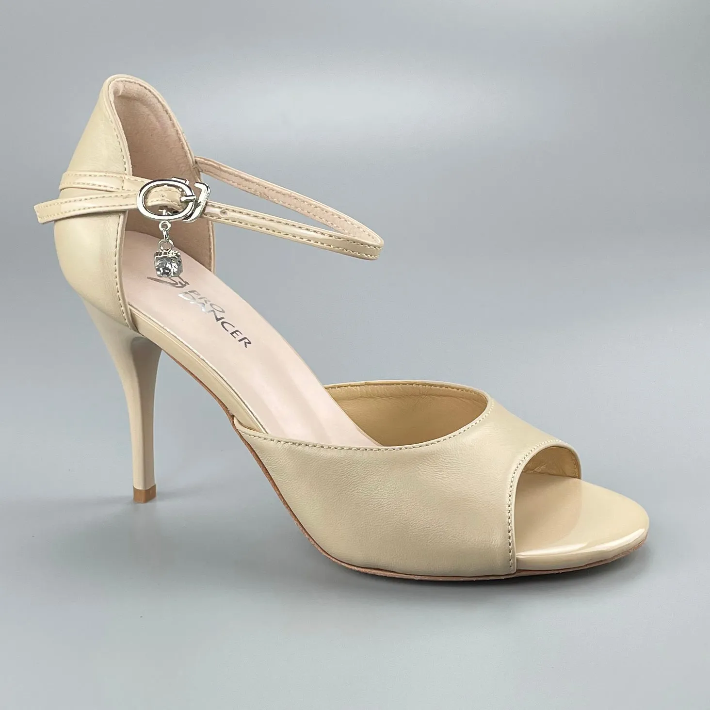 Open-toe and Closed-back Argentine Tango Shoes High Salsa Heels Hard Leather Sole Sandals Nude