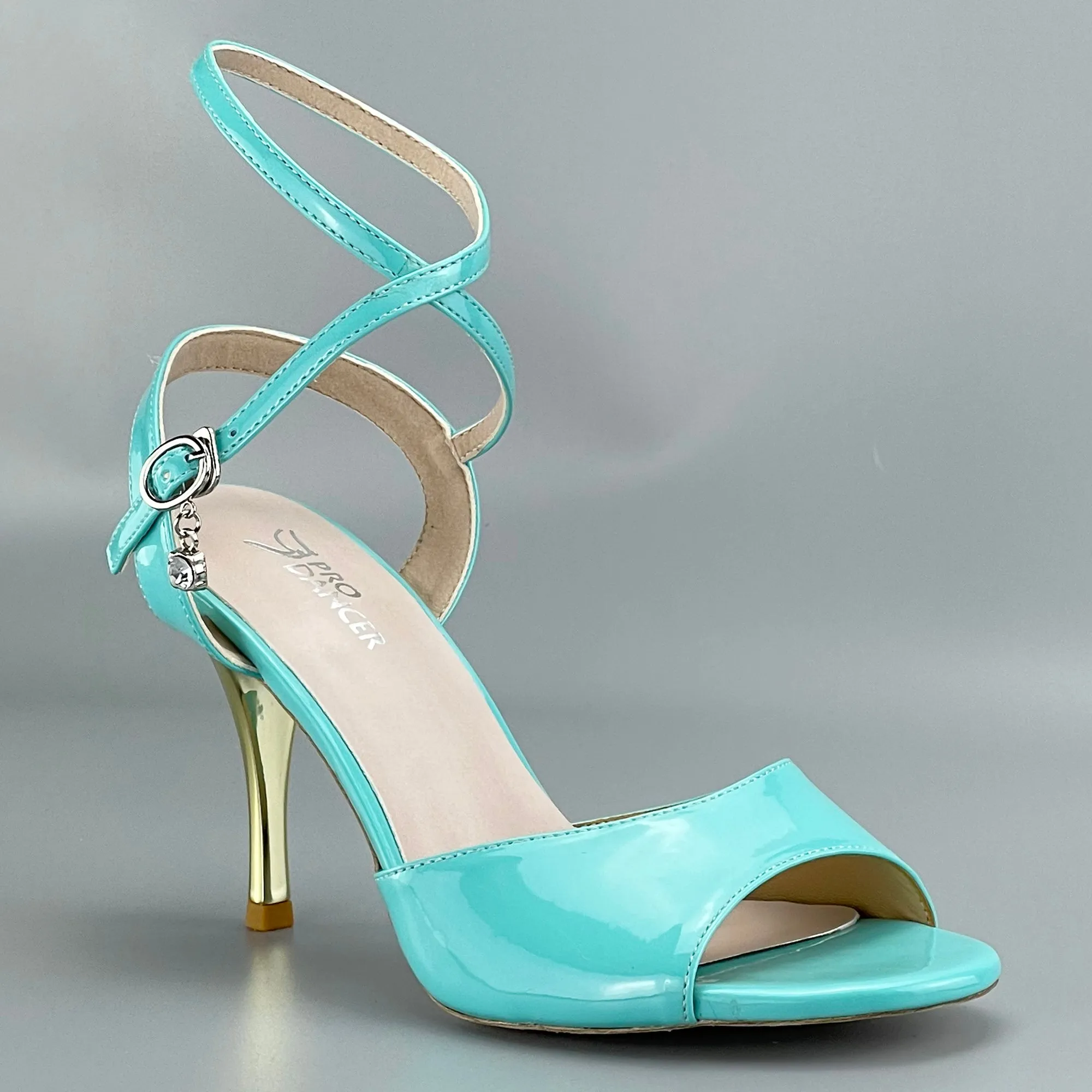 Peep-toe Argentine Tango Shoes Closed-back High Heels Hard Leather Sole Blue