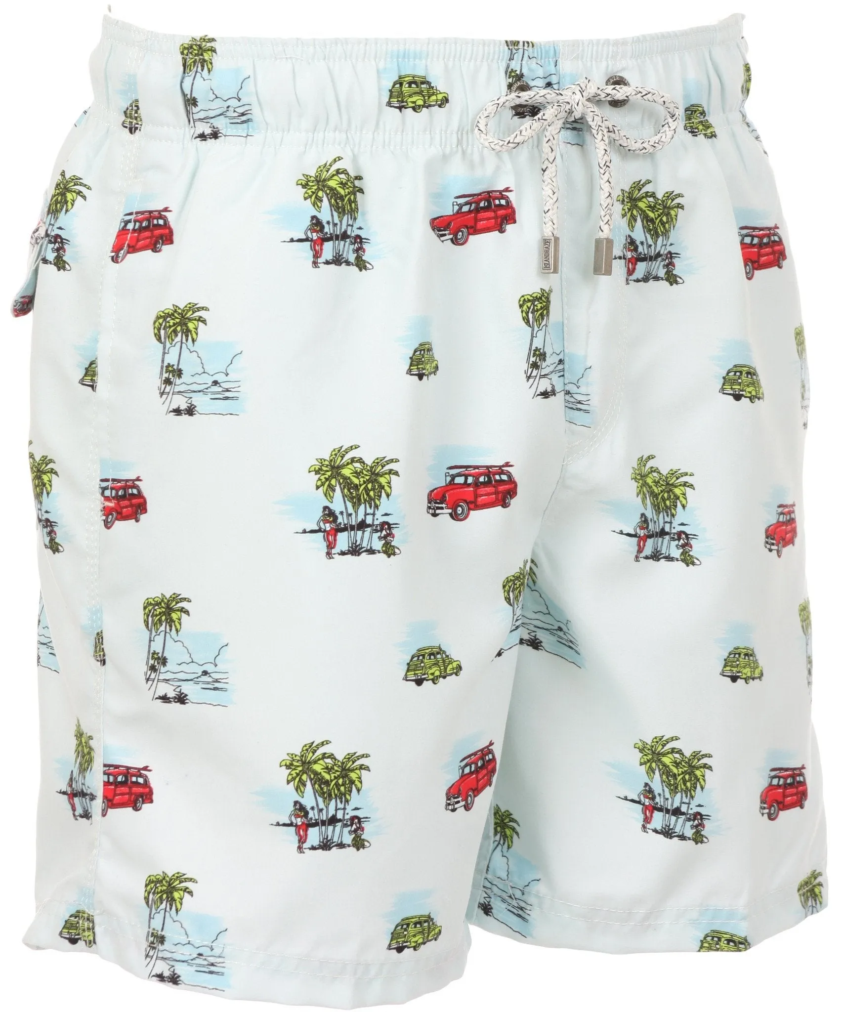 Sakkas Bailer Short Aloha Palm Tree Car Printed Skate Surf Board Short Swim Trunk